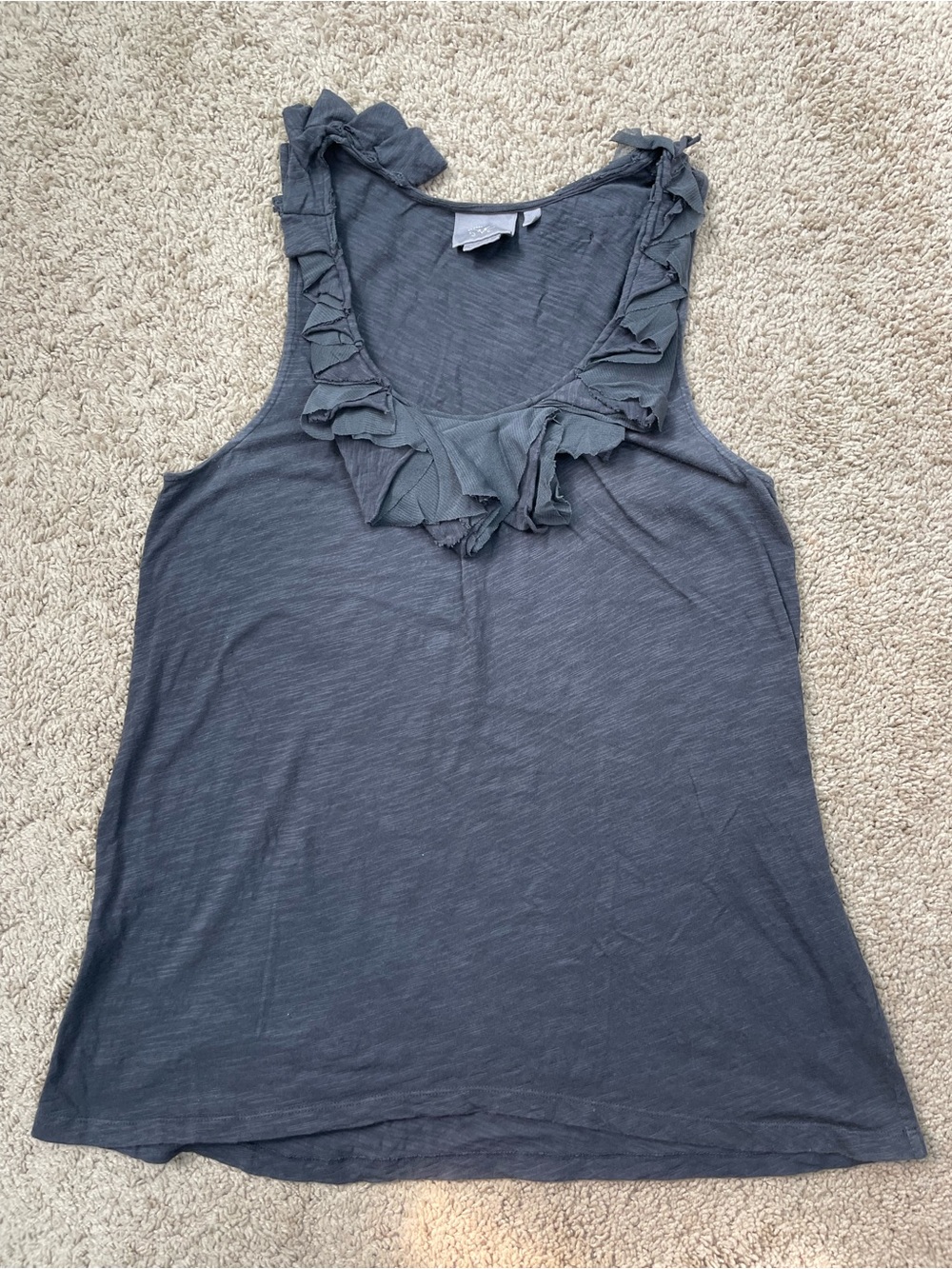 Anthropologie Vanessa Virginia Charcoal‎ Ruffle Scoop Neck Tank